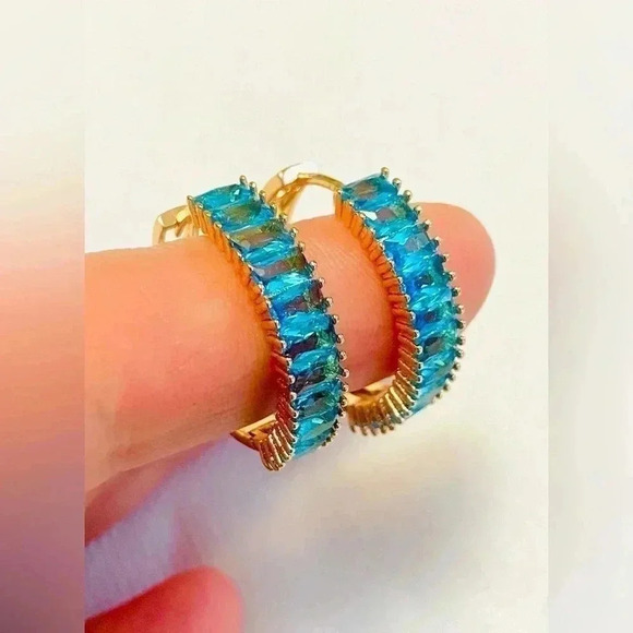 🪼 Medical Gold & Sky Blue CZ  stones earrings 🪼 - Picture 1 of 6